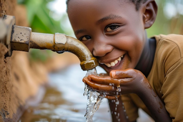 [freepicdownloader.com]-smiling-black-african-boy-drinking-water-from-tap-outside-normal